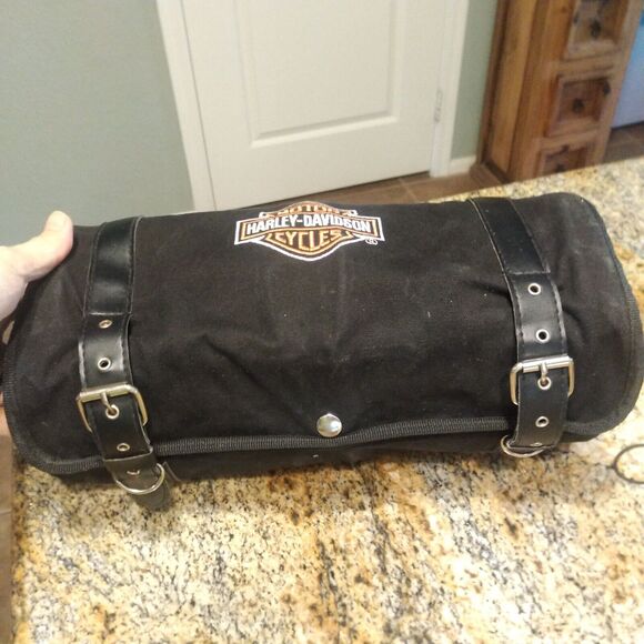 Harley Davidson 8 Compartment Roll Up Bag Travel Pack Bag Luggage Canvas Pockets - Picture 4 of 9
